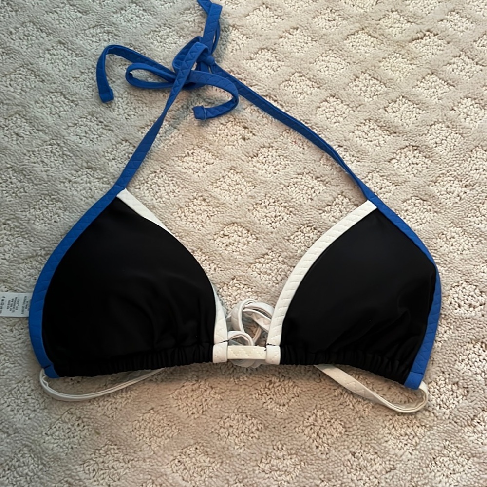 Brand new aerie black white and blue triangle bikini top size medium